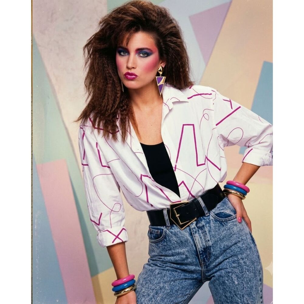 Vintage Bon Jour Cotton Abstract Blouse 80's Chic Oversized New Wave Graphic